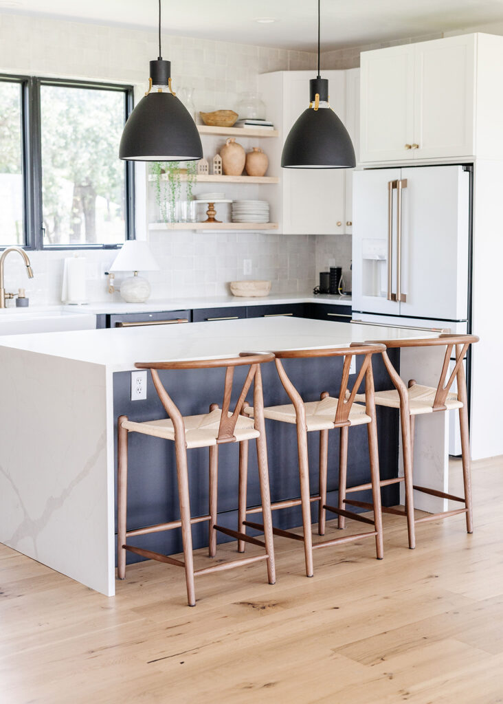 Freshly renovated white and blue kitchen