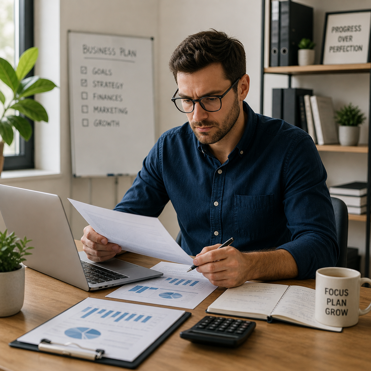 Self-employed professional reviewing financial documents