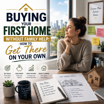women looking outside the window with plans of buying her dream house